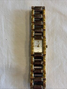 Ladies Elgin Gold and Brown Women's Rectangular Link Watch